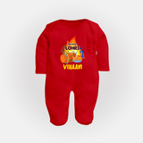 My First Lohri | Customized Fullbody suit with Name - RED - New Born (Chest 7.5")