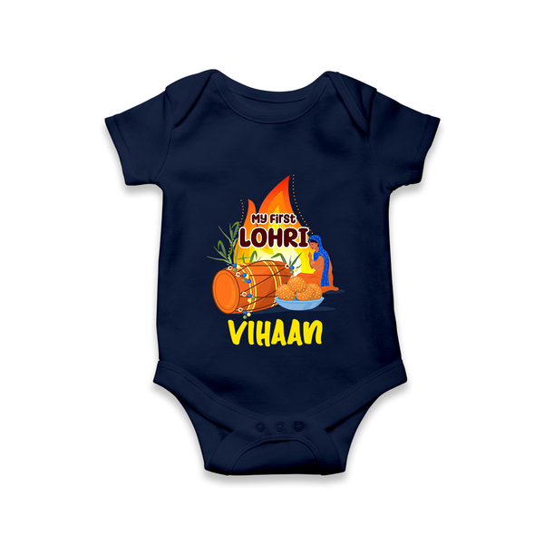 My First Lohri | Customized Romper with Name - NAVY BLUE - New Born (Chest 14")