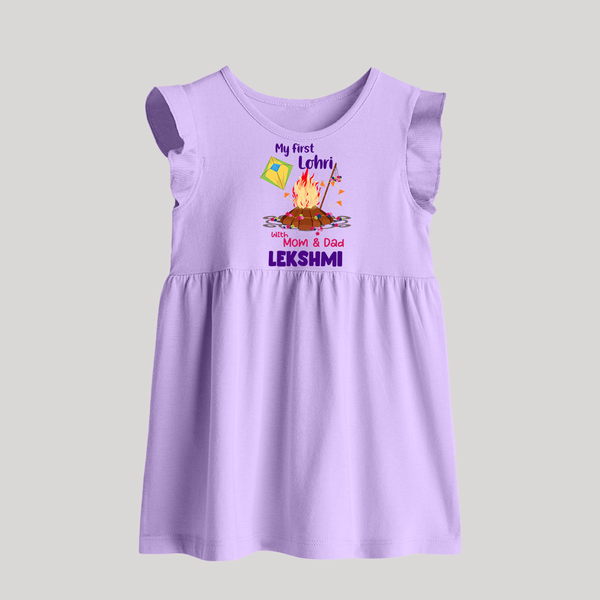 My First Lohri| Custom Baby Frock with Name - LILAC - 0 - 3 Months Old (Chest 17")