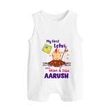My First Lohri| Custom Romper Suit with Name - WHITE - 0 - 5 Months Old (Chest 18")