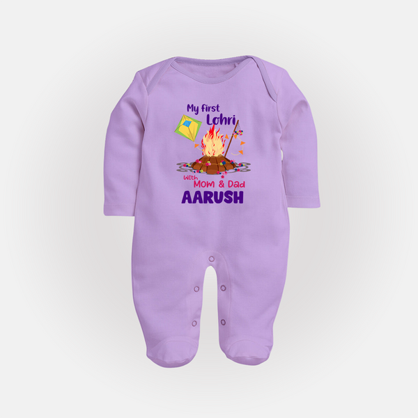My First Lohri| Custom Fullbody suit with Name - LILAC - New Born (Chest 7.5")