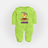 My First Lohri| Custom Fullbody suit with Name - LIME GREEN - New Born (Chest 7.5")
