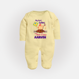 My First Lohri| Custom Fullbody suit with Name - PASTEL YELLOW - New Born (Chest 7.5")