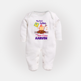 My First Lohri| Custom Fullbody suit with Name - WHITE - New Born (Chest 7.5")