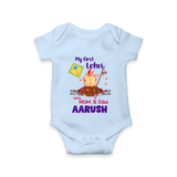 My First Lohri| Custom Romper with Name - BABY BLUE - New Born (Chest 14")