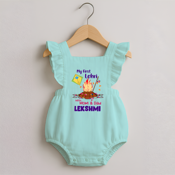 My First Lohri| Custom Romper Frock with Name - MINT GREEN - 0 - 3 Months Old (Chest 19")