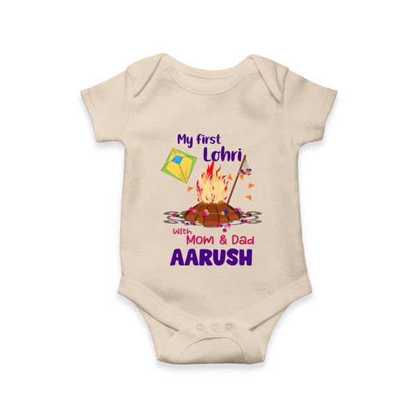 My First Lohri| Custom Romper with Name - IVORY - New Born (Chest 14")