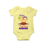My First Lohri| Custom Romper with Name - PASTEL YELLOW - New Born (Chest 14")