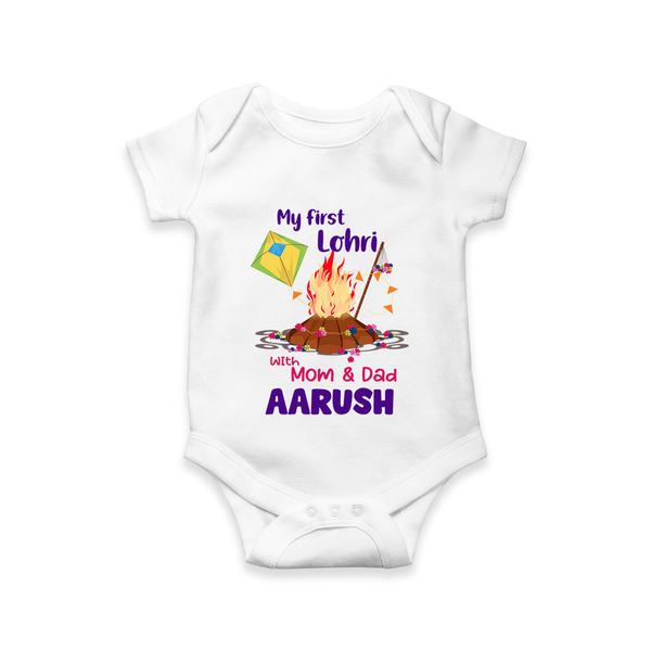 My First Lohri| Custom Romper with Name - WHITE - New Born (Chest 14")