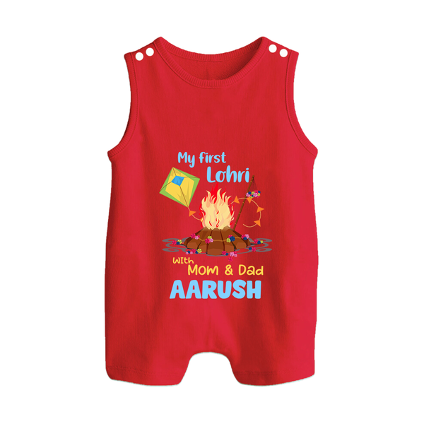 My First Lohri| Custom Romper Suit with Name - RED - 0 - 5 Months Old (Chest 18")