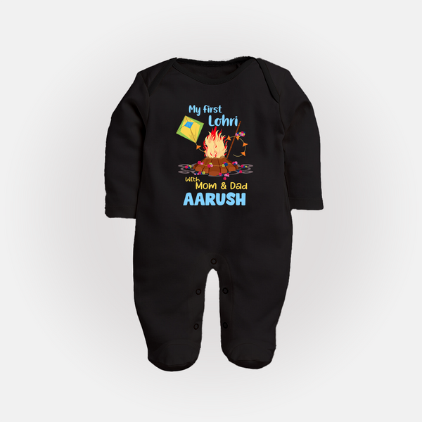 My First Lohri| Custom Fullbody suit with Name - BLACK - New Born (Chest 7.5")
