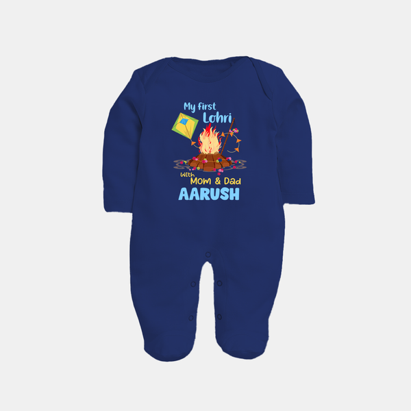 My First Lohri| Custom Fullbody suit with Name - NAVY BLUE - New Born (Chest 7.5")
