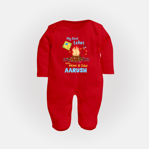 My First Lohri| Custom Fullbody suit with Name - RED - New Born (Chest 7.5")