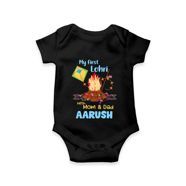 My First Lohri| Custom Romper with Name - BLACK - New Born (Chest 14")
