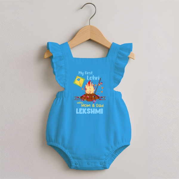 My First Lohri| Custom Romper Frock with Name - SKY BLUE - 0 - 3 Months Old (Chest 19")