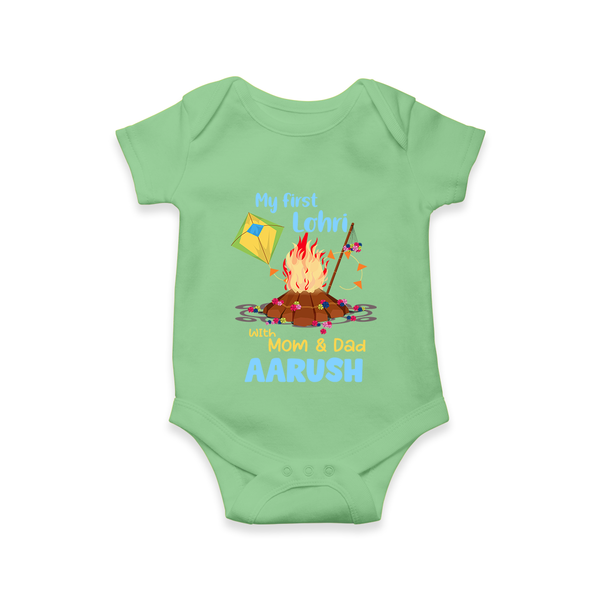 My First Lohri| Custom Romper with Name - GREEN - New Born (Chest 14")