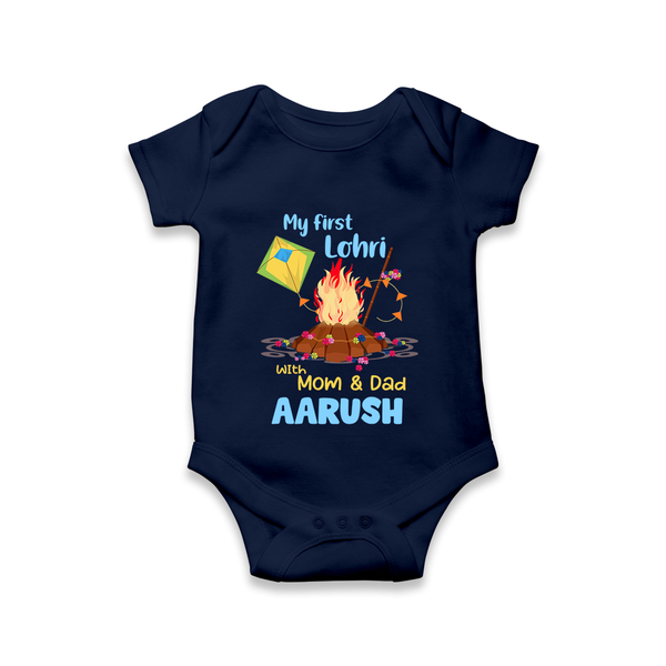 My First Lohri| Custom Romper with Name - NAVY BLUE - New Born (Chest 14")