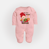 My First Lohri| Customized Fullbody suit  - BABY PINK - New Born (Chest 7.5")