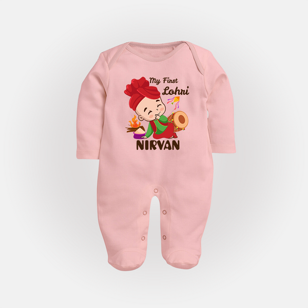 My First Lohri| Customized Fullbody suit  - BABY PINK - New Born (Chest 7.5")