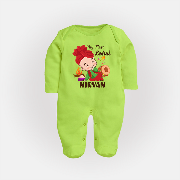 My First Lohri| Customized Fullbody suit  - LIME GREEN - New Born (Chest 7.5")