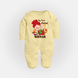 My First Lohri| Customized Fullbody suit  - PASTEL YELLOW - New Born (Chest 7.5")
