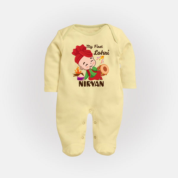 My First Lohri| Customized Fullbody suit  - PASTEL YELLOW - New Born (Chest 7.5")