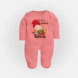 My First Lohri| Customized Fullbody suit  - PEACH - New Born (Chest 7.5")