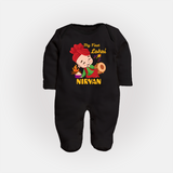 My First Lohri| Customized Fullbody suit  - BLACK - New Born (Chest 7.5")