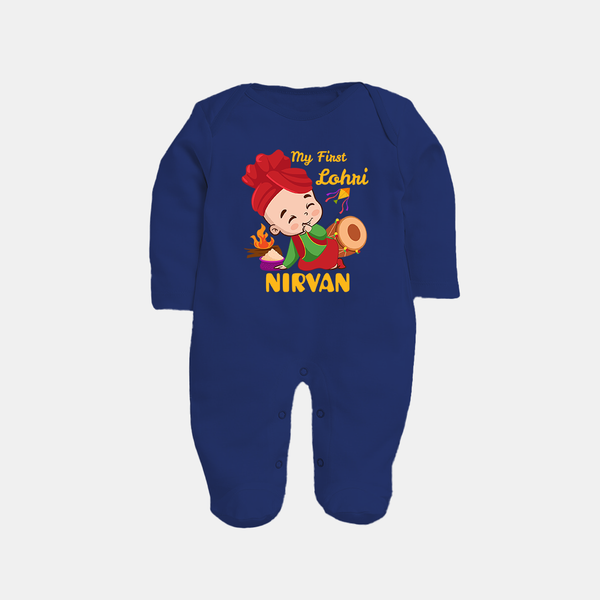My First Lohri| Customized Fullbody suit  - NAVY BLUE - New Born (Chest 7.5")