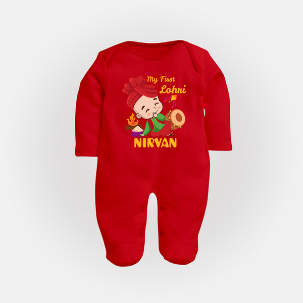 My First Lohri| Customized Fullbody suit  - RED - New Born (Chest 7.5")