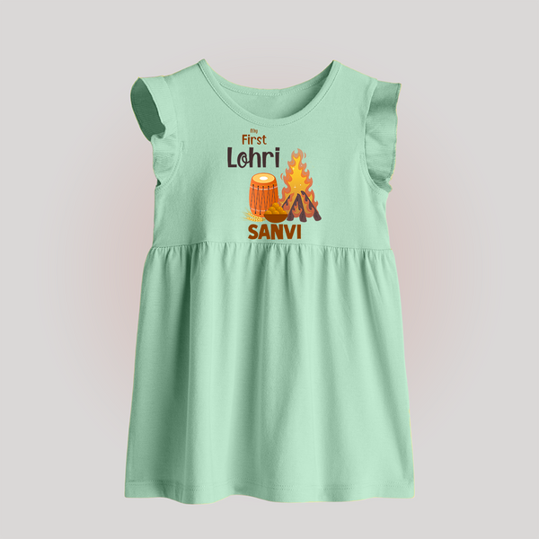 My First Lohri | Baby Frock with Name - MINT GREEN - 0 - 3 Months Old (Chest 17")