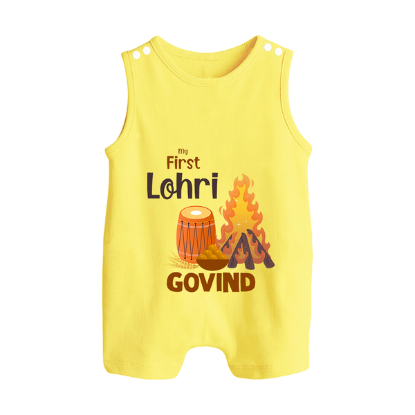 My First Lohri | Romper Suit with Name - PASTEL YELLOW - 0 - 5 Months Old (Chest 18")