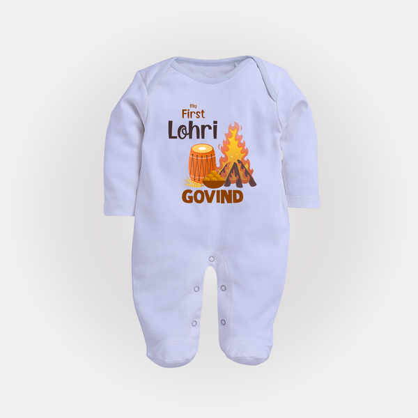 My First Lohri | Fullbody suit with Name - BABY BLUE - New Born (Chest 7.5")