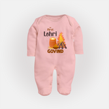 My First Lohri | Fullbody suit with Name - BABY PINK - New Born (Chest 7.5")