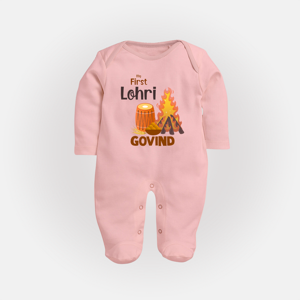 My First Lohri | Fullbody suit with Name - BABY PINK - New Born (Chest 7.5")
