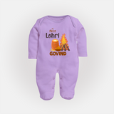 My First Lohri | Fullbody suit with Name - LILAC - New Born (Chest 7.5")