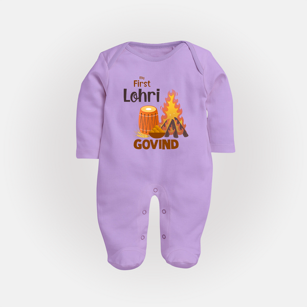 My First Lohri | Fullbody suit with Name - LILAC - New Born (Chest 7.5")
