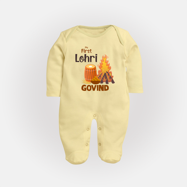 My First Lohri | Fullbody suit with Name - PASTEL YELLOW - New Born (Chest 7.5")