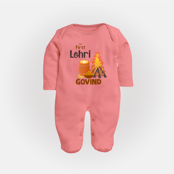 My First Lohri | Fullbody suit with Name - PEACH - New Born (Chest 7.5")