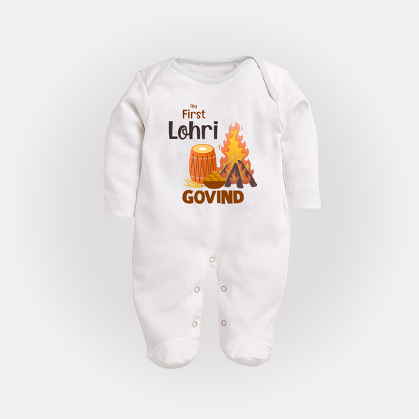 My First Lohri | Fullbody suit with Name - WHITE - New Born (Chest 7.5")