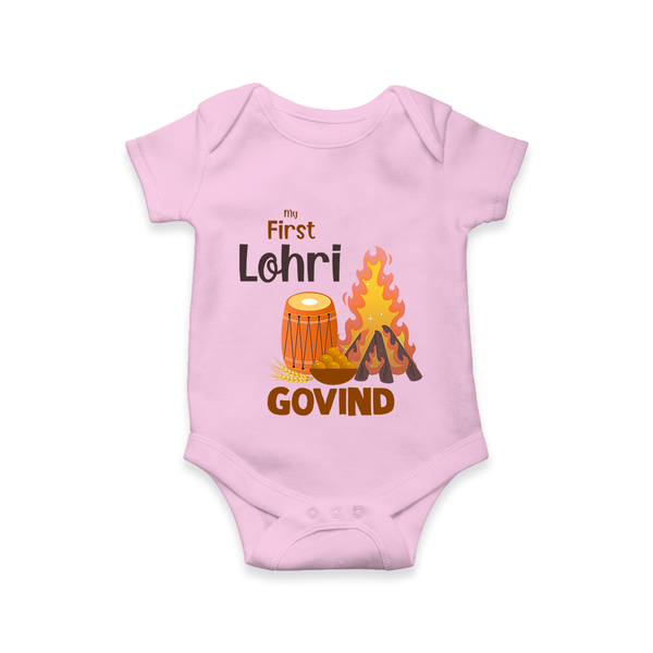 My First Lohri | Romper with Name - BABY PINK - New Born (Chest 14")