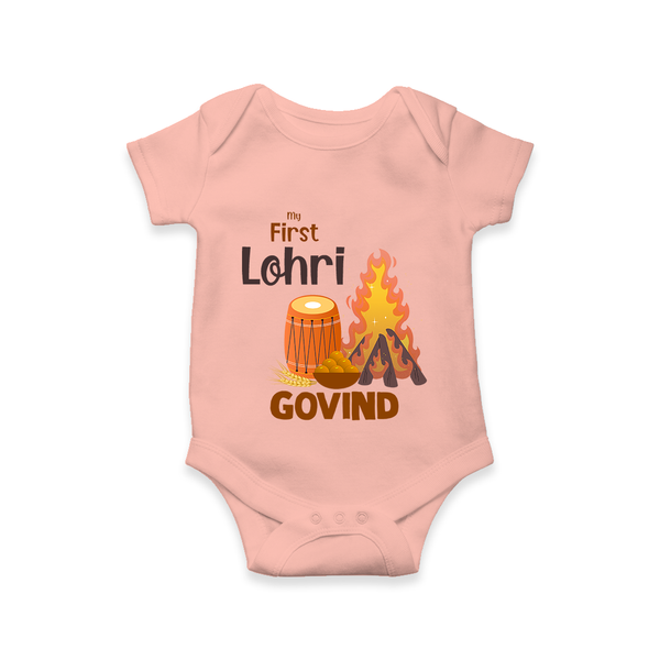 My First Lohri | Romper with Name - PEACH - New Born (Chest 14")