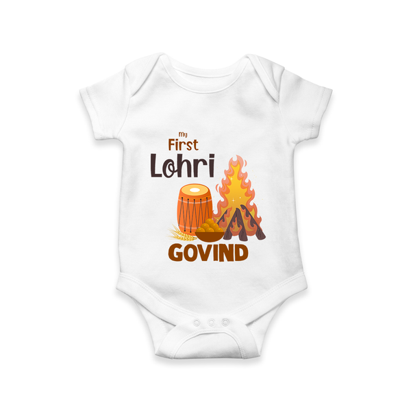 My First Lohri | Romper with Name - WHITE - New Born (Chest 14")