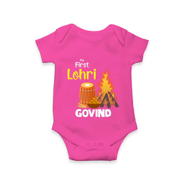 My First Lohri | Romper with Name - HOT PINK - New Born (Chest 14")