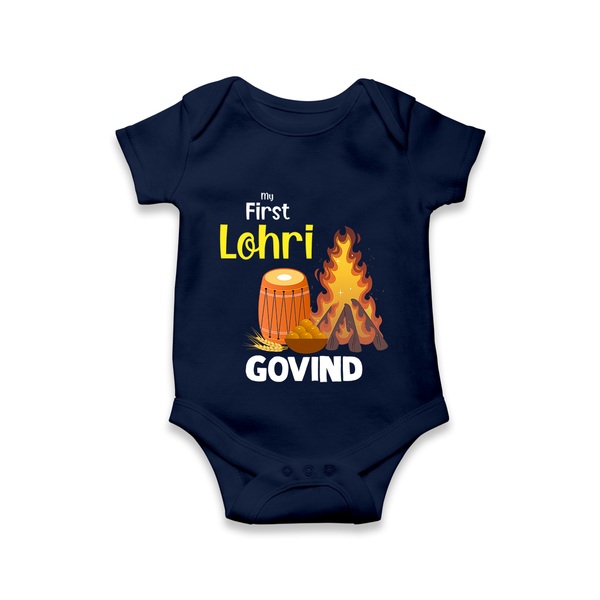 My First Lohri | Romper with Name - NAVY BLUE - New Born (Chest 14")