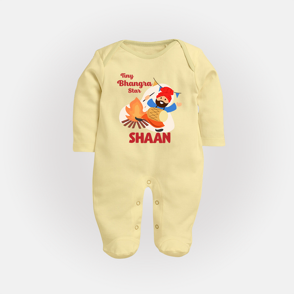 Tiny bhangra star | Personalised Fullbody suit with Name - PASTEL YELLOW - New Born (Chest 7.5")