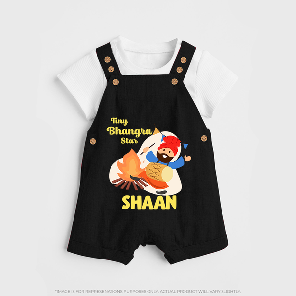 Tiny bhangra star | Personalised Dungaree with Name - BLACK - 0 - 5 Months Old (Chest 18")