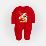 Tiny bhangra star | Personalised Fullbody suit with Name - RED - New Born (Chest 7.5")