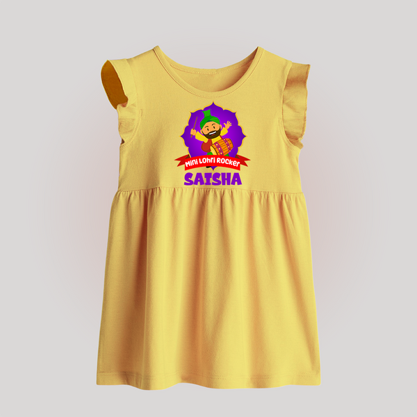 Mini Lohri Rocker | Personalised Baby Frock with Name - PASTEL YELLOW - 0 - 3 Months Old (Chest 17")