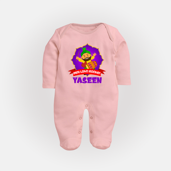 Mini Lohri Rocker | Personalised Fullbody suit with Name - BABY PINK - New Born (Chest 7.5")